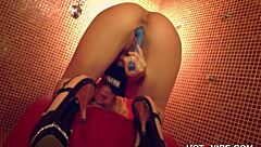 Oh man, check out this horny young slut squirting wildly with her vibrator and toes action!