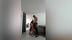 Hot girl having good sex in the kitchen with big tits bouncing!