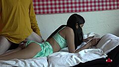 I fucked her panties then slipped in doggystyle for creampie while she read