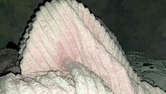 Young brunette sneaks under blanket for intense blowjob and submissive bedroom domination with older man