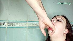 I experienced a deep throat fuck followed by cum in my throat during the rough session