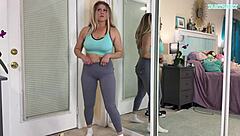 Watch This Sexy Milf Try On Tight Gym Leggings And Flash Curves!