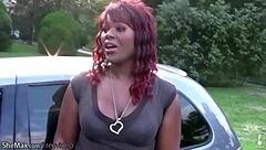 I love how this chubby black shemale shakes massive ass and jerks shecock outdoors