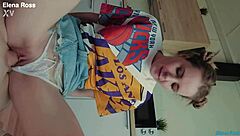 Intense workout turns wild when petite redhead Elena Ross takes huge cock and cumshot