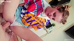 Intense workout turns wild when petite redhead Elena Ross takes huge cock and cumshot