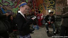 Preachers teen 18+ endures humiliating public group domination and bondage outdoors