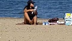 Juicy Asian Teases With Cameltoe On Beach - What A Hidden Candid Sight!