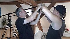 oh wow look at this big dick blowjob threesome party in school uniform skirts stockings and high heels backstage