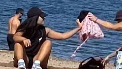 Juicy Asian Teases With Cameltoe On Beach - What A Hidden Candid Sight!