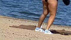 Juicy Asian Teases With Cameltoe On Beach - What A Hidden Candid Sight!