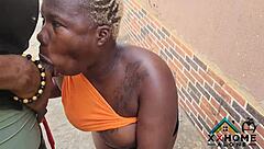 Oh yeah, this naughty slut takes that big fat cock doggystyle outdoors and gets cum on her face.