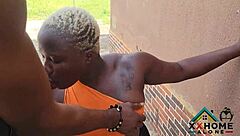 Oh yeah, this naughty slut takes that big fat cock doggystyle outdoors and gets cum on her face.