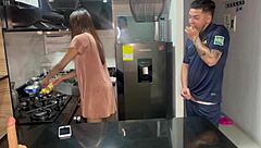 Me Cojo Ala Empleada de Servicio en La Cocina with Brazilian Wife Blowjob Compilation.
