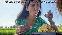 i love getting messy facial in public cafe while eating pasta carbonara with cum on my face