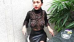 Young Goddess Smokes Topless In Leather Skirt And Heels For Outdoor Pov Fetish