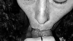 Rhonda BJ queen deepthroats cock and swallows cum from nuts