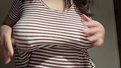 Hot Indian milf teases her big natural tits and lactating nipples on webcam in solo masturbation close-up