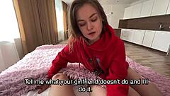 Teasing skinny student gets her shaved pussy filled with creampie in taboo roleplay