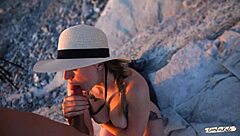 Intense young couple craves rough public beach fucking without barriers