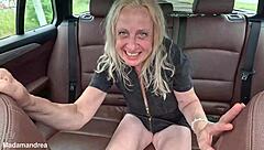 i grabbed my huge anal dildo and fisted it deep while squirting in the car outdoors.