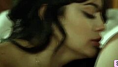 lesbian couples face sitting on the bed with kissing and muff diving for orgasm