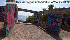 Sexy couple enjoys outdoor riding with cumshot facial on ibiza public beach