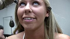 Slutty cougar in fishnets licks pussy then rides cock bent over bed with deepthroat and facial cumshot in lingerie