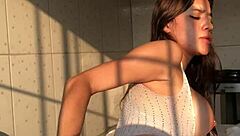 Bodybuilder Latina Flashes Huge Tits And Curvy Ass In Cosplay Lingerie Workout!