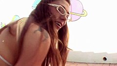 Hey, these two blonde teens with glasses are diving into some wild American action together!