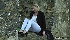 Big tits mature women in pissing compilation scenes outdoor and in the shower.