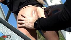 french milf sheina axe contrasts skinny body with deep anal fucking from spanish actor in outdoor quickie