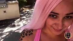 In the tale curvy Italian Barbi with big tits and pink hair got deepthroat action from Rome Major who came on it