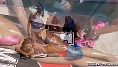 Old stepdad joins two young Latinas in hardcore threesome with handjobs facial finishes and piercing play during steamy staycation