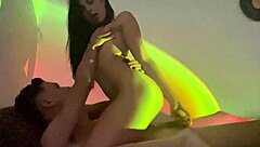 My girlfriend seems innocent but rides me hardcore at home, her big tits bouncing wildly.