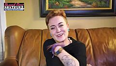 petite tattooed blonde micah handles deepthroat on big cock then swallows