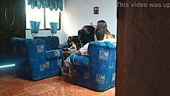 hidden cam catches amateur mexican girl in living room creampie doggystyle with boyfriend