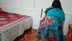 Guy catches his mature neighbor sweeping in the garden and they end up fucking passionately