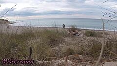 Amateur French teacher gets caught giving blowjob on nude beach to stranger, ending with public cumshot