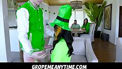 Petite young woman gets freeuse fucked during family breakfast on holiday morning