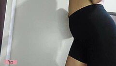 Petite curvy model tries on sexy leggings showcasing her big ass in a teasing display