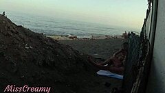 he flashes his cock at the beach in front of his not daughter and she helps him cum in public while everyone watches - real risky encounter