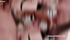 Blonde Russian milf in stockings takes double anal and piss swallow in gangbang