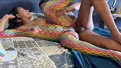 Brazilian amateur cums hard while fucking friend's girlfriend in lingerie quickie orgasm.