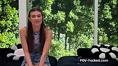 mesmerizing newbie porn lover cutie bends over for pov hammering in casting blowjob