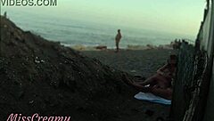 he flashes his cock at the beach in front of his not daughter and she helps him cum in public while everyone watches - real risky encounter