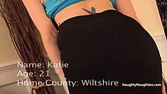 Blonde British amateur strips and fingers with dildo in solo play