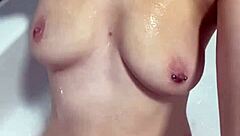 British woman enjoys a relaxing shower routine