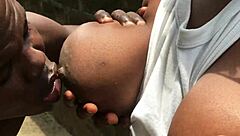 check out my chubby slut showing off huge tits and fat ass outside to lure the neighbor for bbc action!