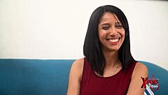 I feel so excited watching this busty Venezuelan young woman in her voyeur boyfriend's insisted porn casting with huge tits, oiled riding, and deepthroat cumshot.