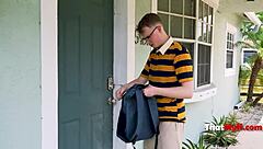 Desperate guy breaks piggy bank to beg mature Eliza Beth and Jamie Michaels for riding in wild group session.